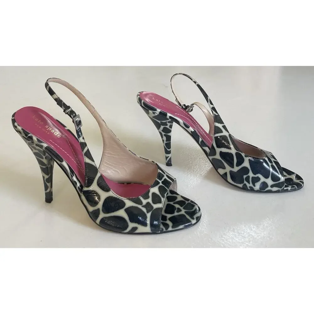 Kate Spade NY Heels Womens Size 9.5 B Slingback Black White Giraffe Stiletto